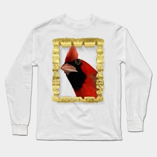 Cardinal Bird In A Gold Frame Long Sleeve T-Shirt